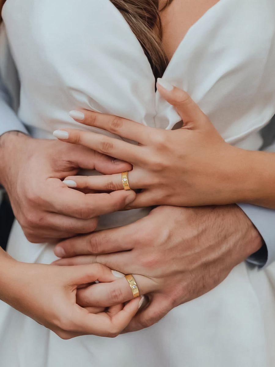 18K Golden Adjustable Silver Band Rings For Couple