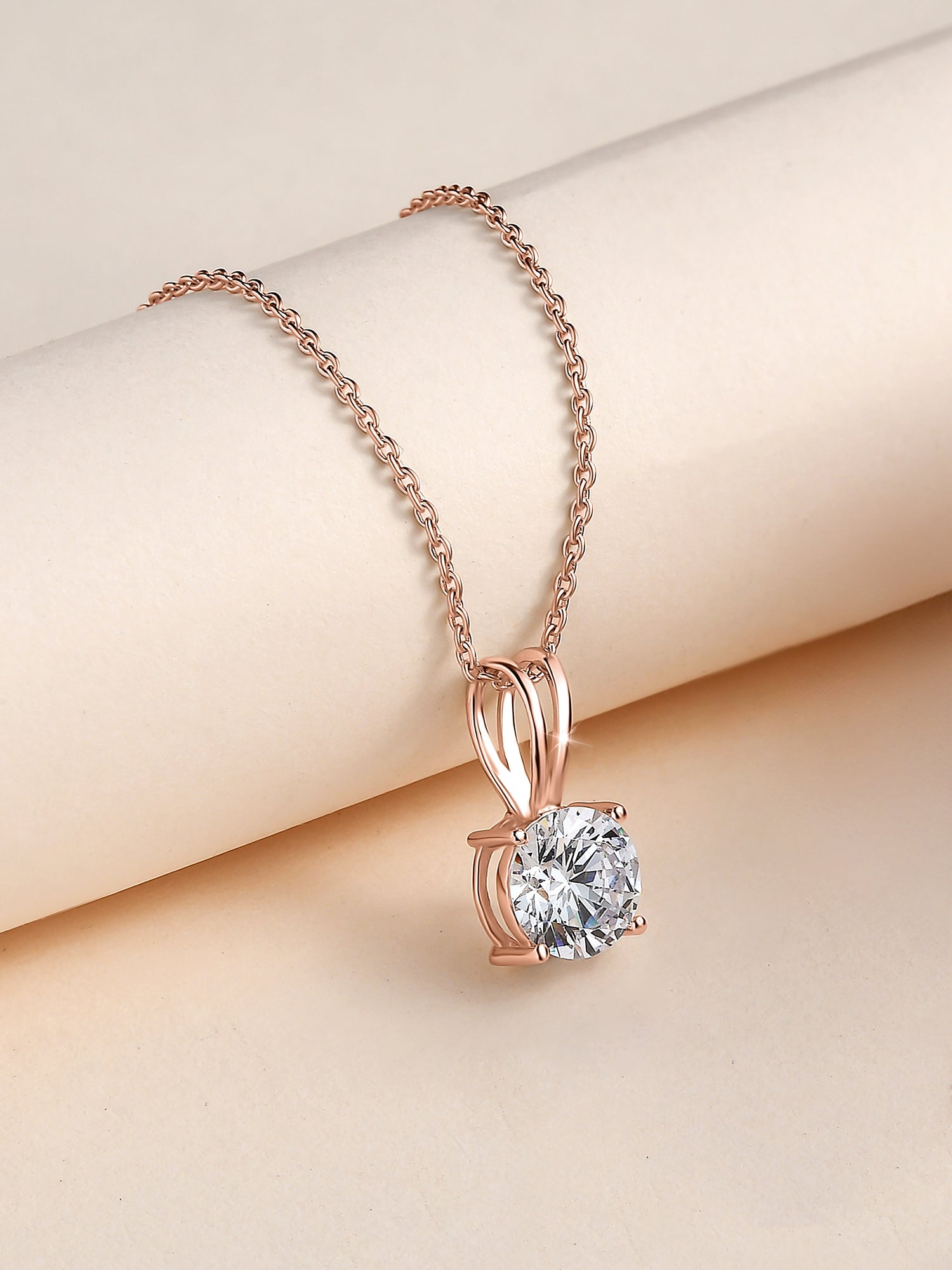 1 Carat Solitaire Pendant Necklace In Rose Gold For Women