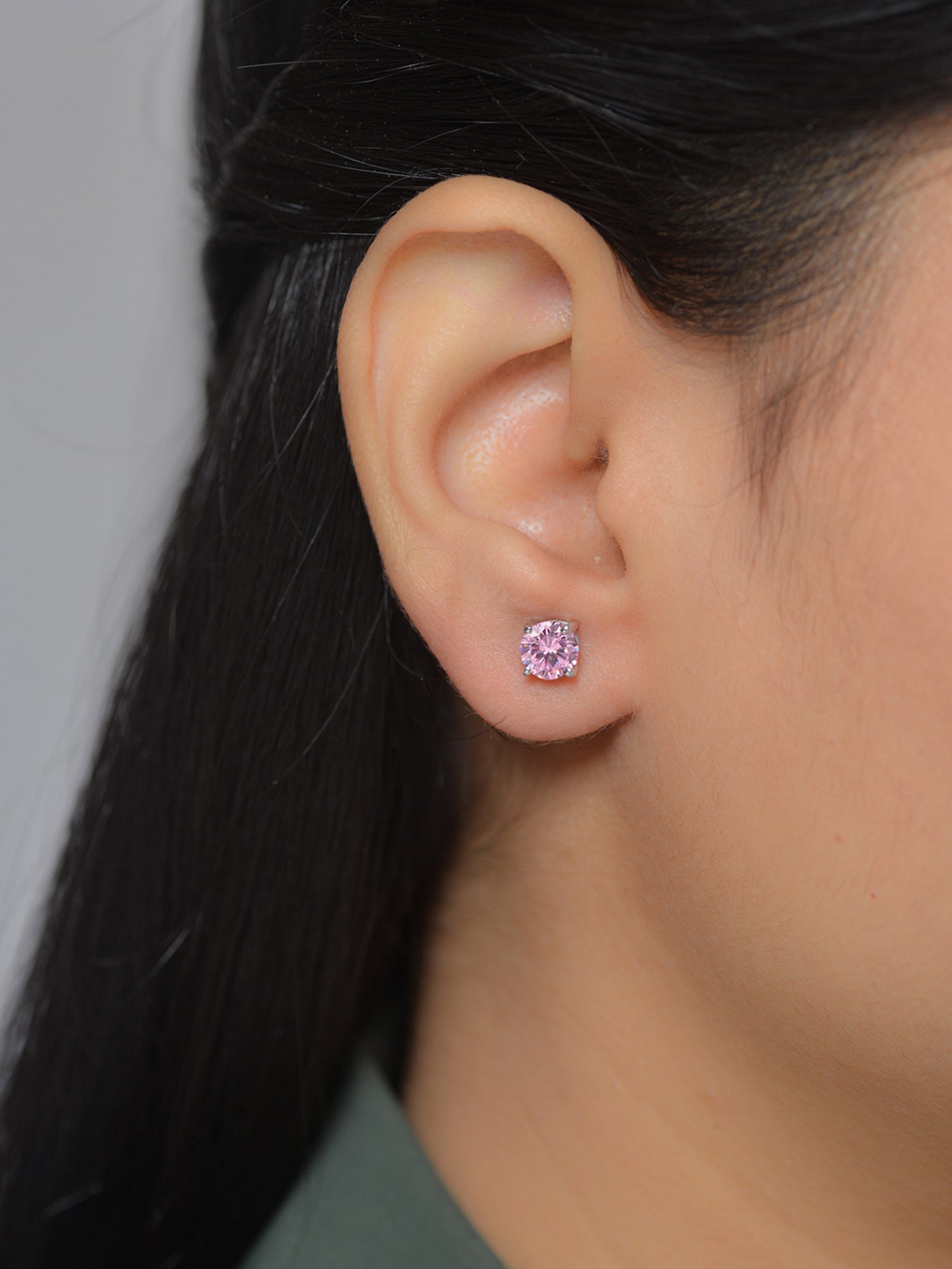 1 Carat Pink Solitaire Studs In Silver-2