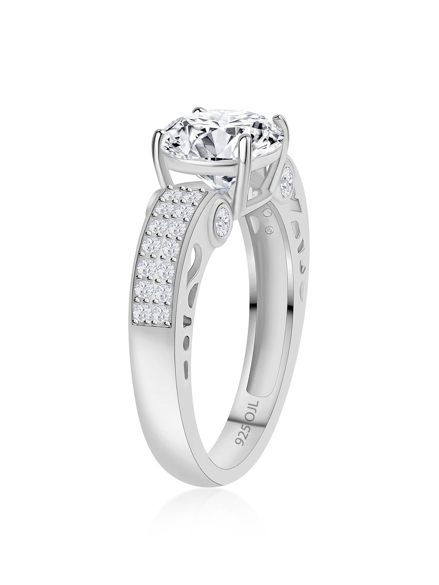 2 Carat Ornate Solitaire Silver Ring