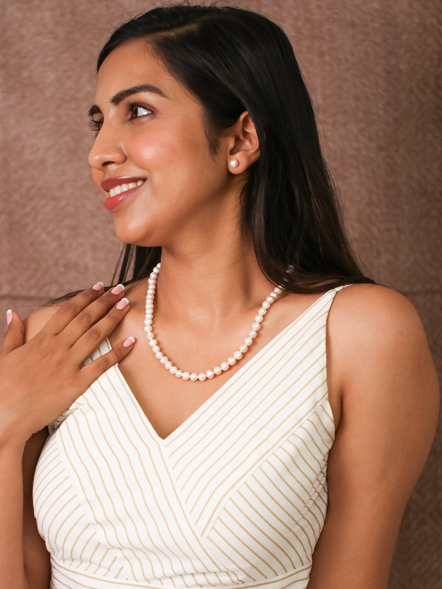 7-8mm Freshwater Pearl Necklace With Earrings For Women-1