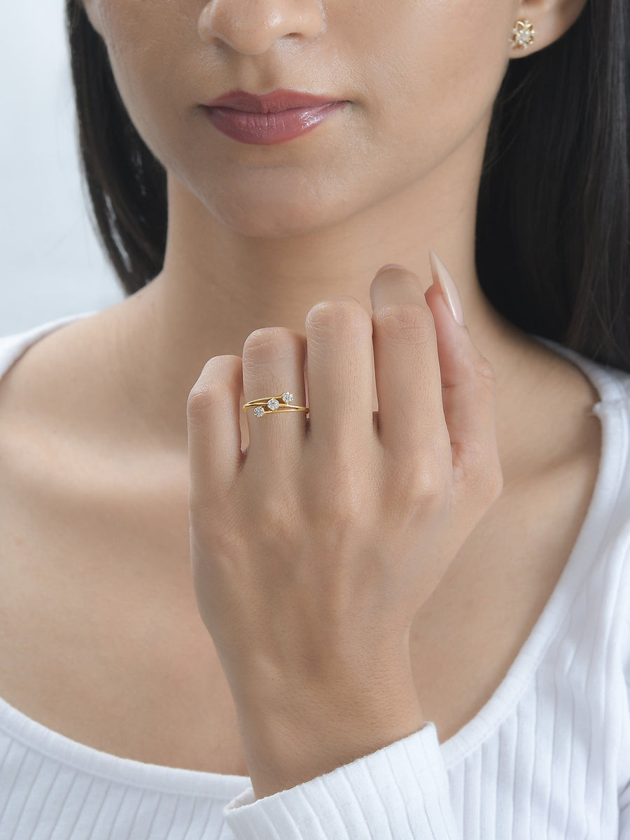 Trio Flower Diamond Gold Ring-3