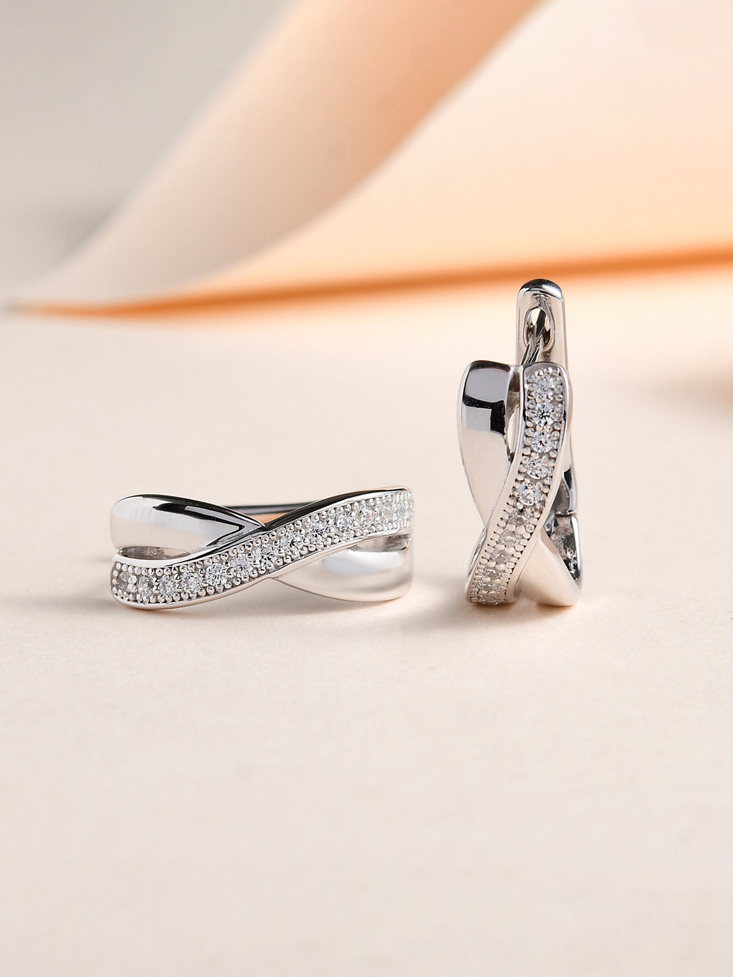 925 Silver Bali Hoop Earrings In American Diamond