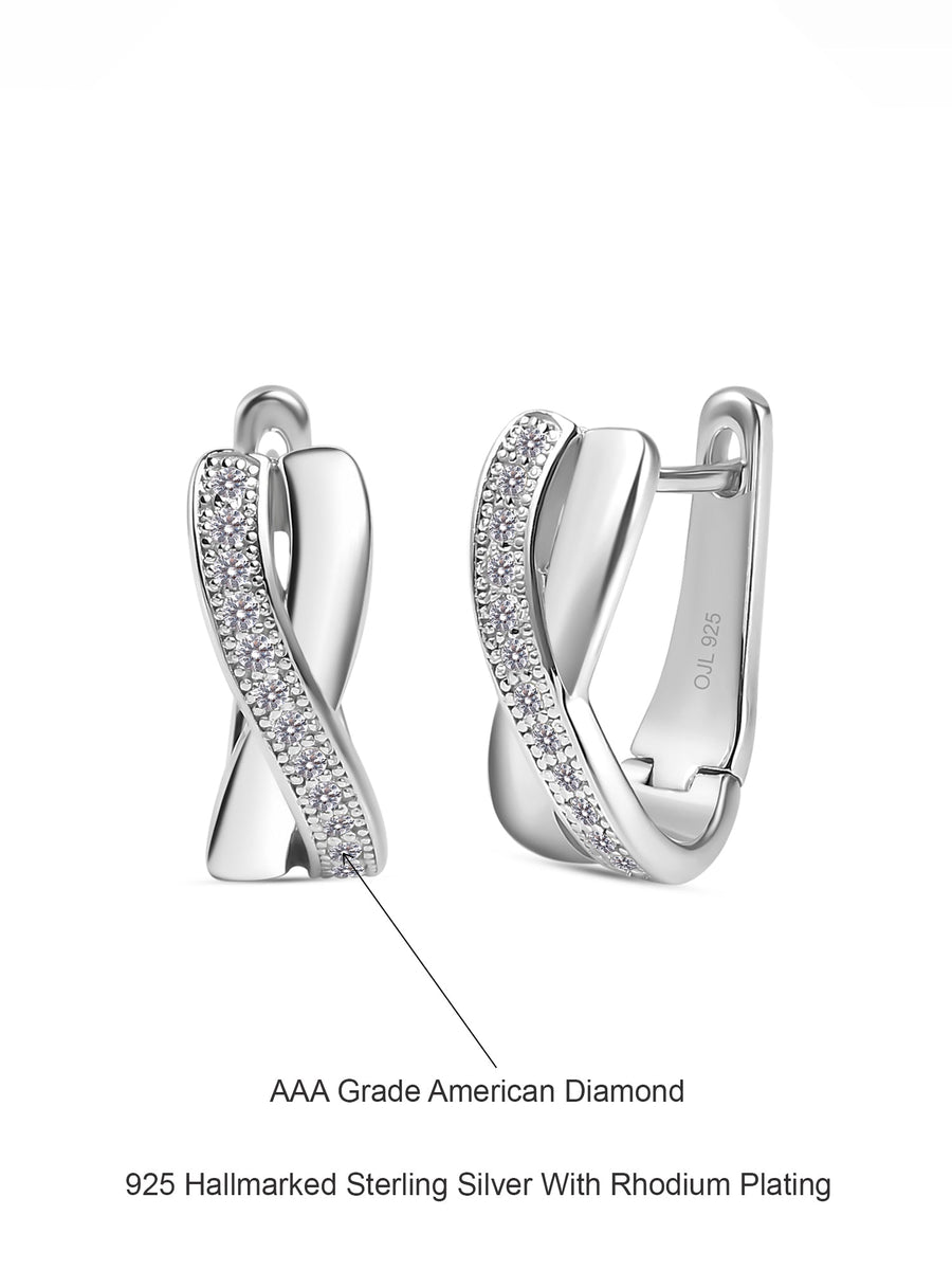 925 Silver Bali Hoop Earrings In American Diamond-5
