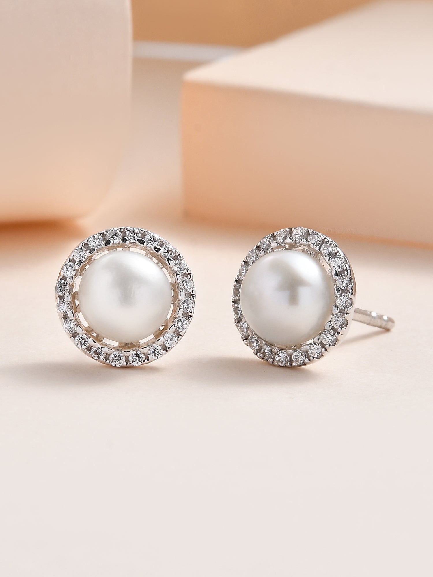 Classic Silver Pearl Stud Earrings for Online