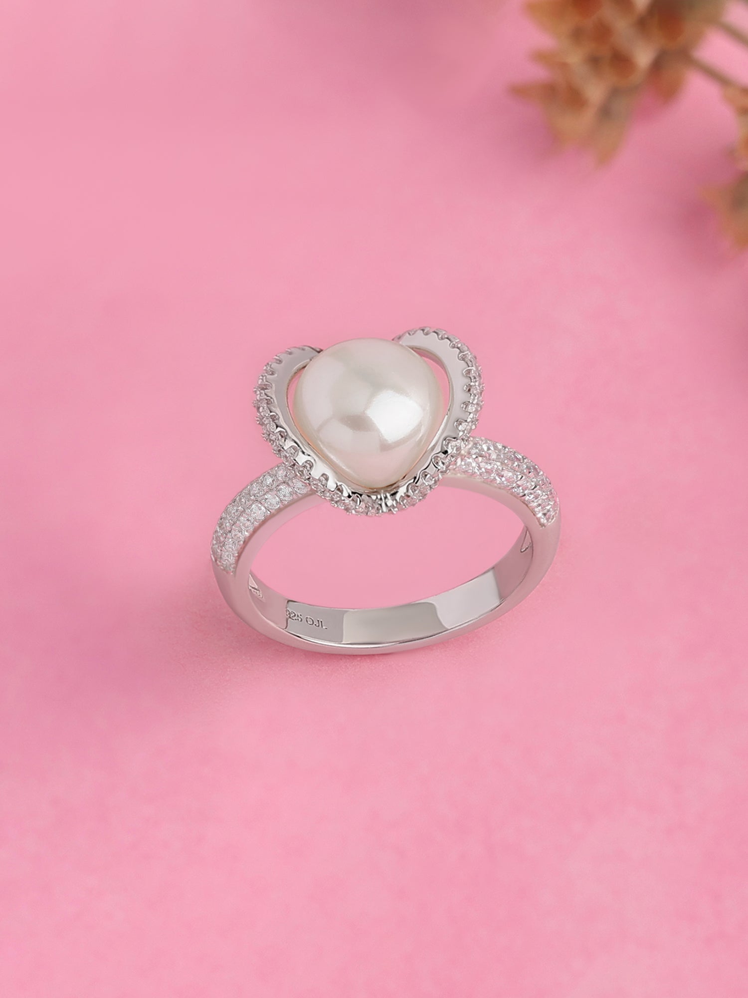 Real Pearl Ornate Statement Silver Ring for women
