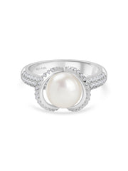 Real Pearl Ornate Statement Silver Ring for women