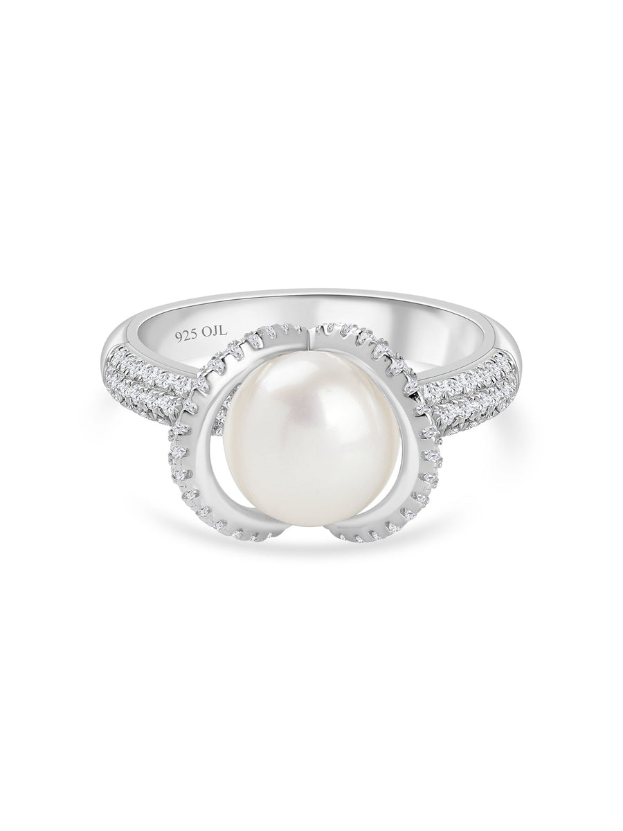 Real Pearl Ornate Statement Silver Ring for women