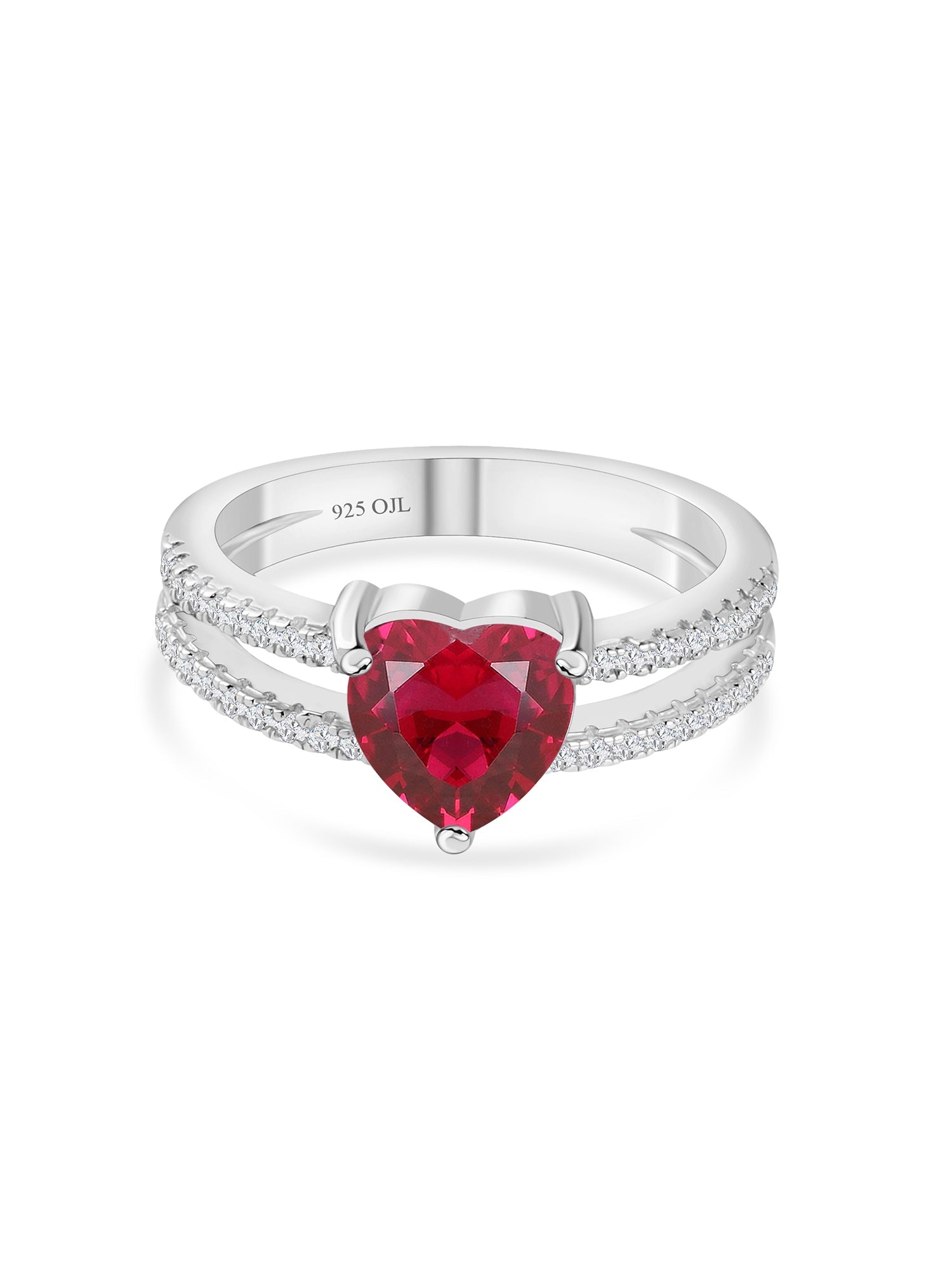 RED RUBY HEART RING IN 925 SILVER