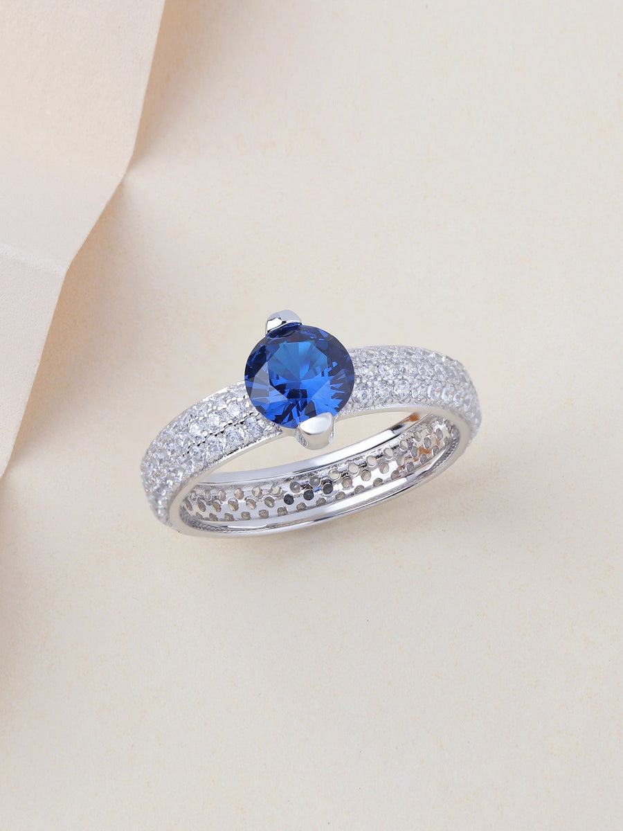 1 Carat Ornate Blue Sapphire Solitaire Ring For Women