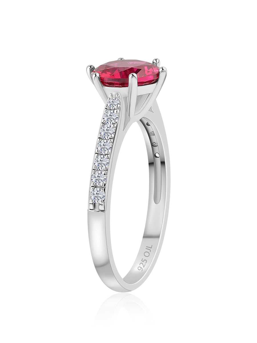 Red Ruby Solitaire Silver 925 Ring For Women
