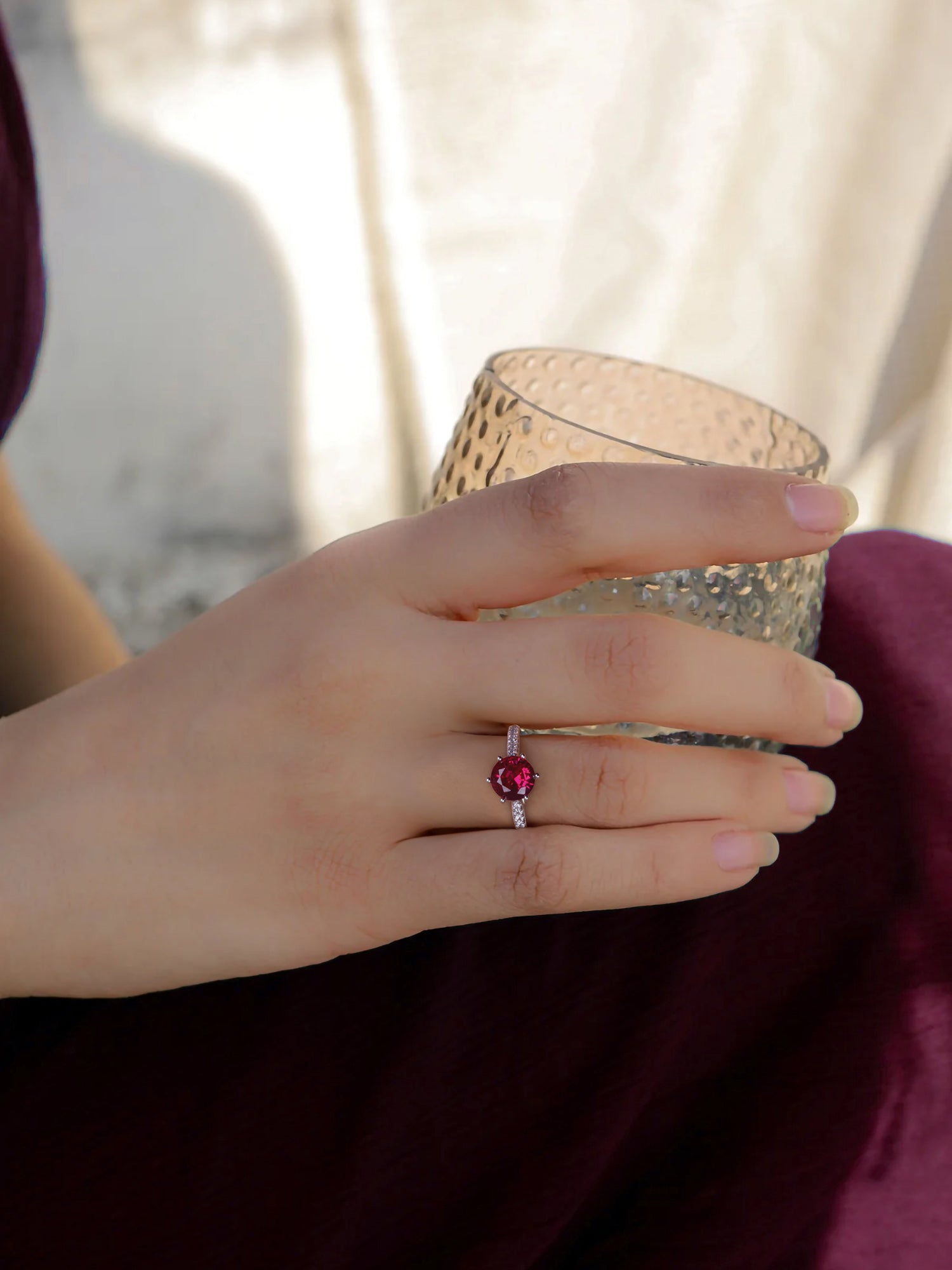 Red Ruby Solitaire Silver 925 Ring For Women-2