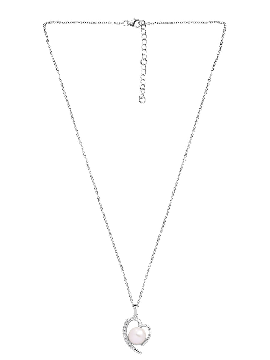 Heart Shape Real Pearl Pendant With Chain In Pure Silver-3