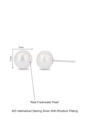 7 Mm White Freshwater Pearl Stud 925 Silver Earrings