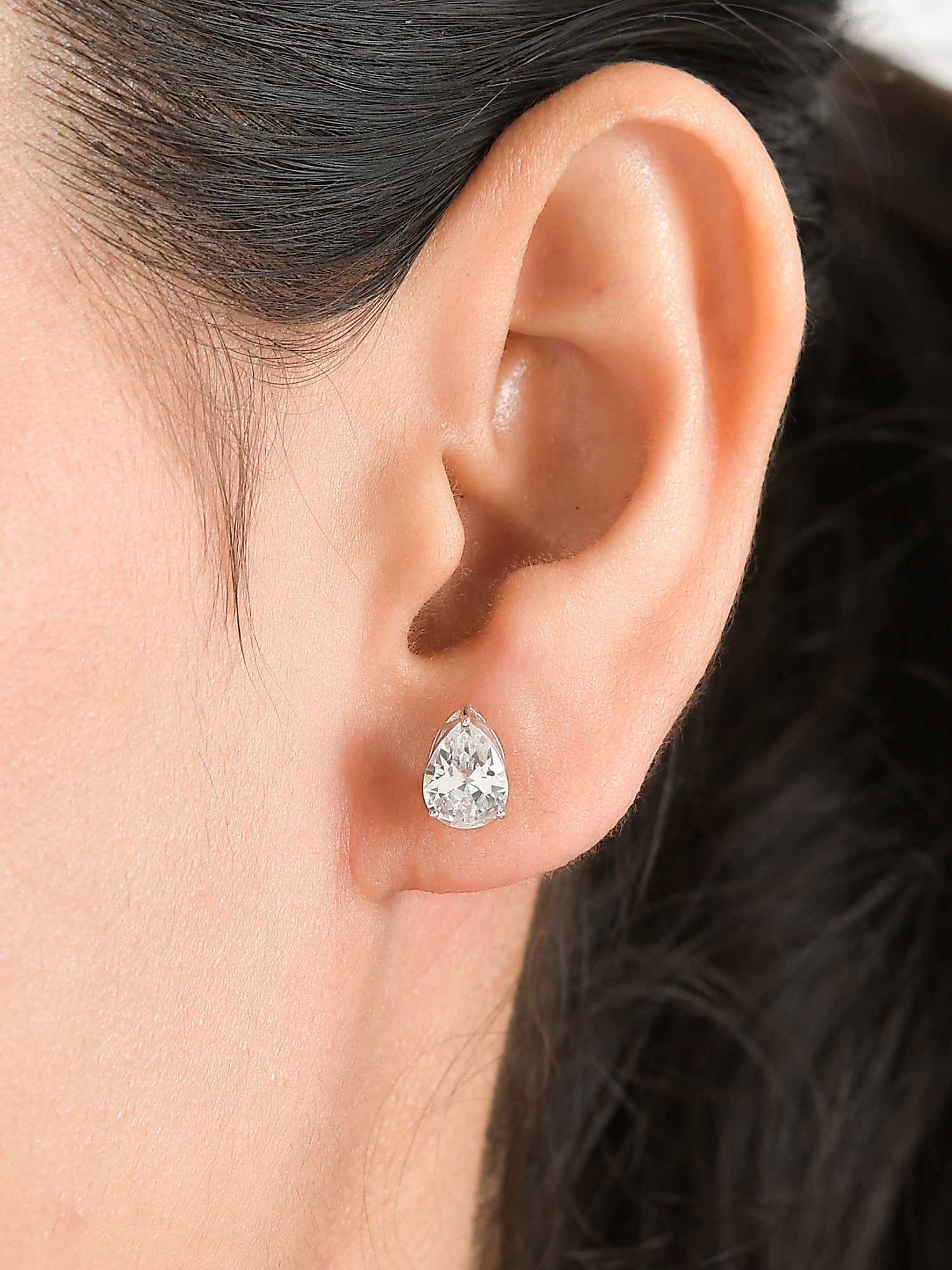 1 Carat American Diamond Sterling Silver Studs In Pear Shape-1