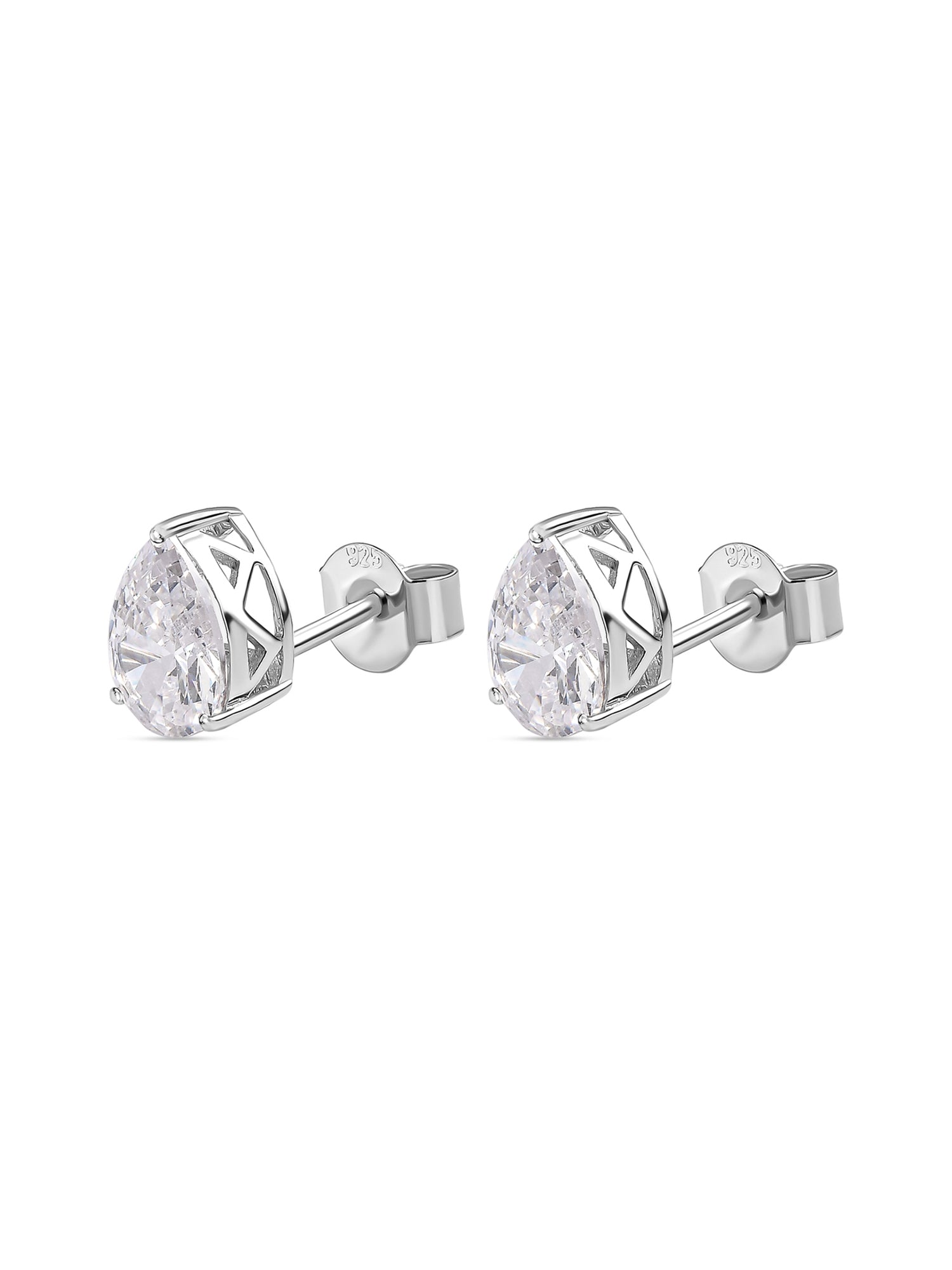 1 Carat American Diamond Sterling Silver Studs In Pear Shape-3