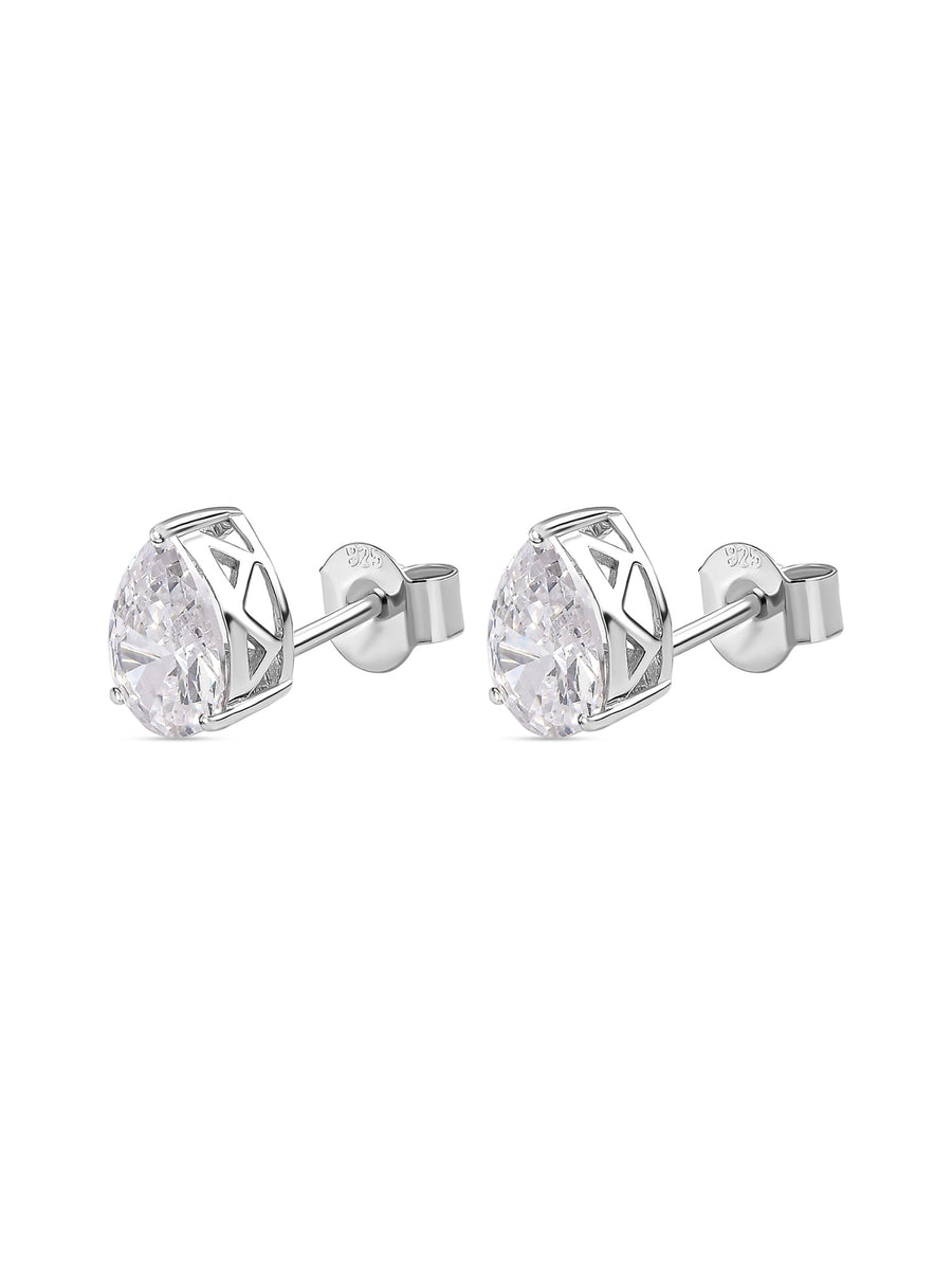 1 Carat American Diamond Sterling Silver Studs In Pear Shape-3