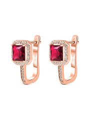 Rose Gold Ruby Silver Hoop Earrings For Women-3