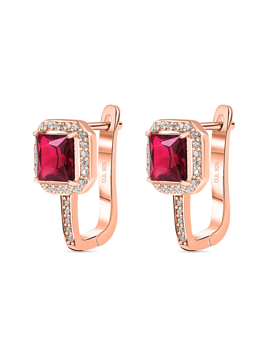 Rose Gold Ruby Silver Hoop Earrings For Women-3