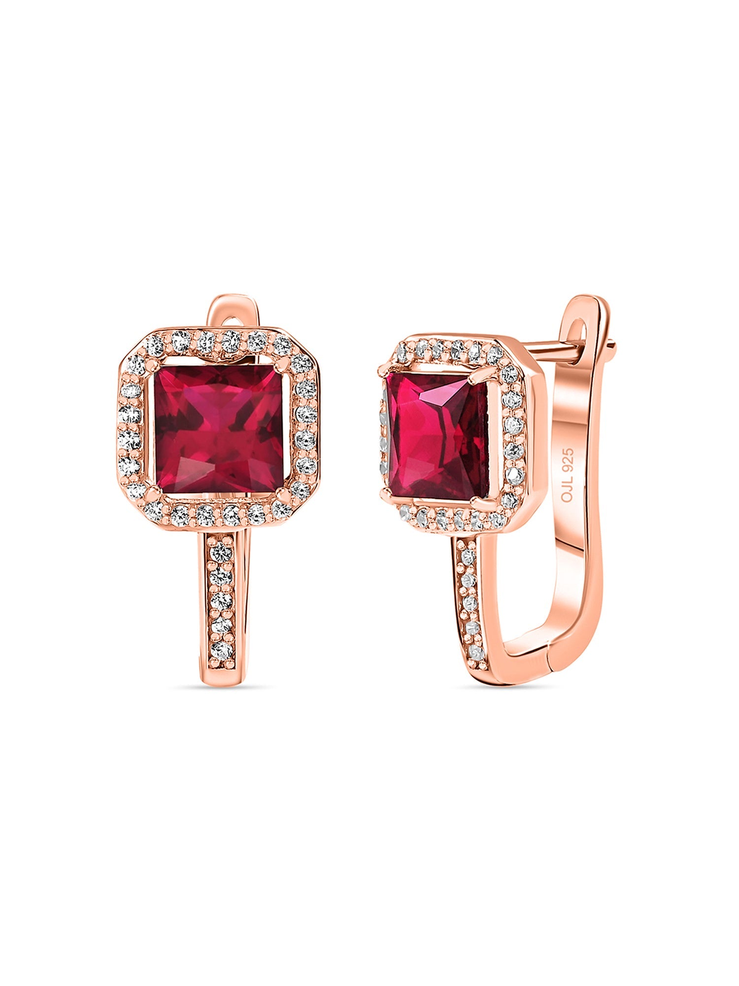 Rose Gold Ruby Silver Hoop Earrings For Women