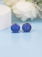 Blue Sapphire Daily Wear Solitaire Studs In Sterling Silver