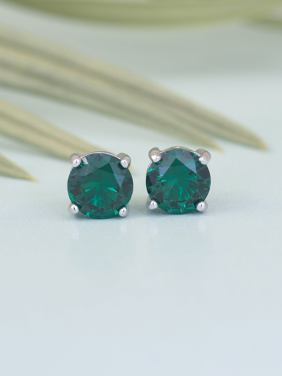 1.25 Carat Green Emerald Daily Wear Solitaire Studs In Sterling Silver