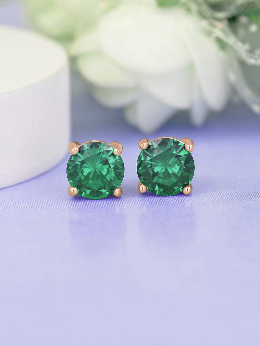 1.25 Carat Rose Gold Green Emerald Daily Wear Solitaire Stud Earrings
