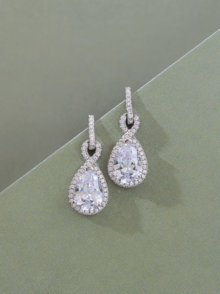 AMERICAN DIAMOND INFINITY STYLE DANGLE STERLING SILVER EARRINGS