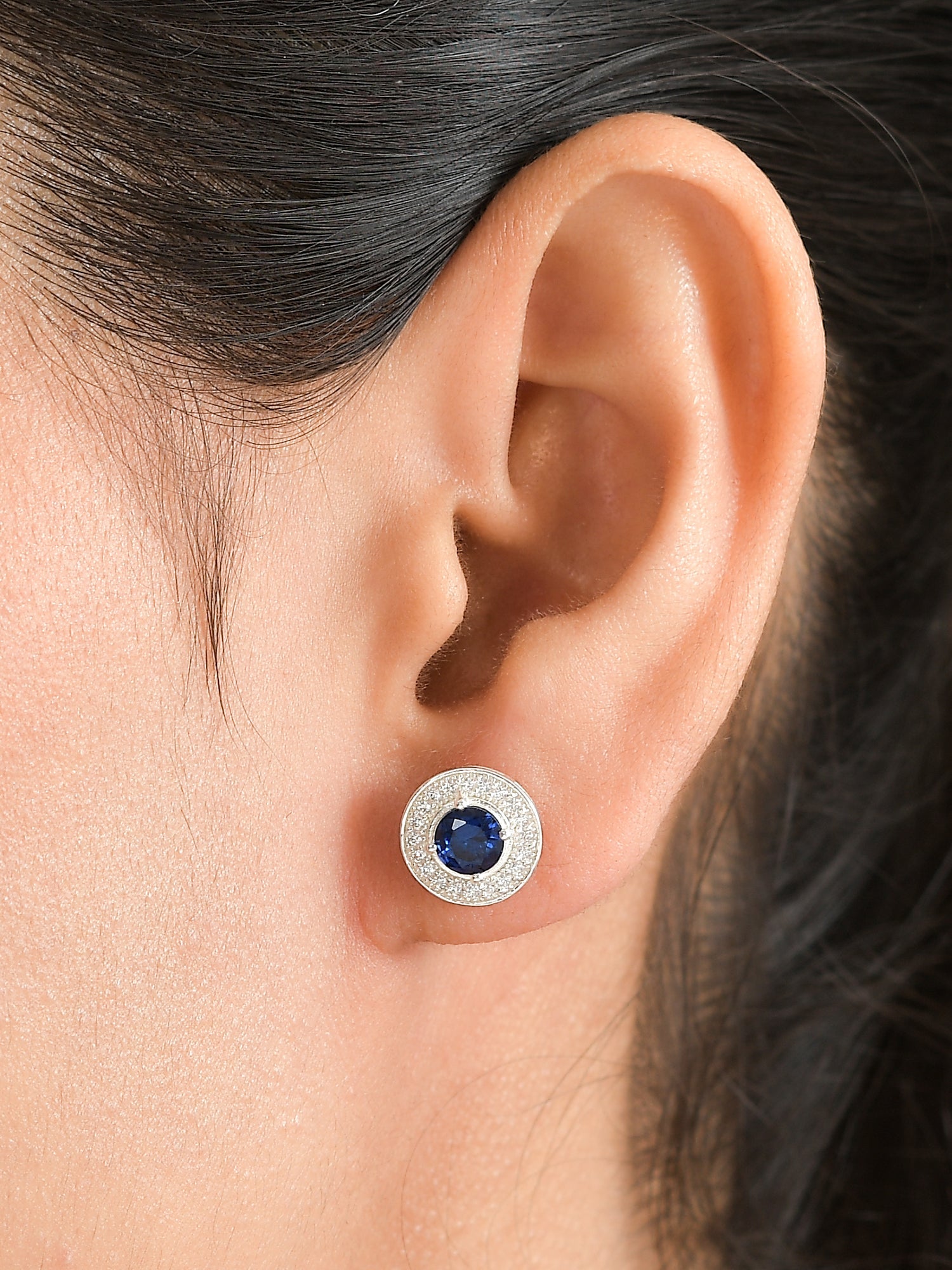 Blue Sapphire Stud Earrings In 925 Sterling Silver-1