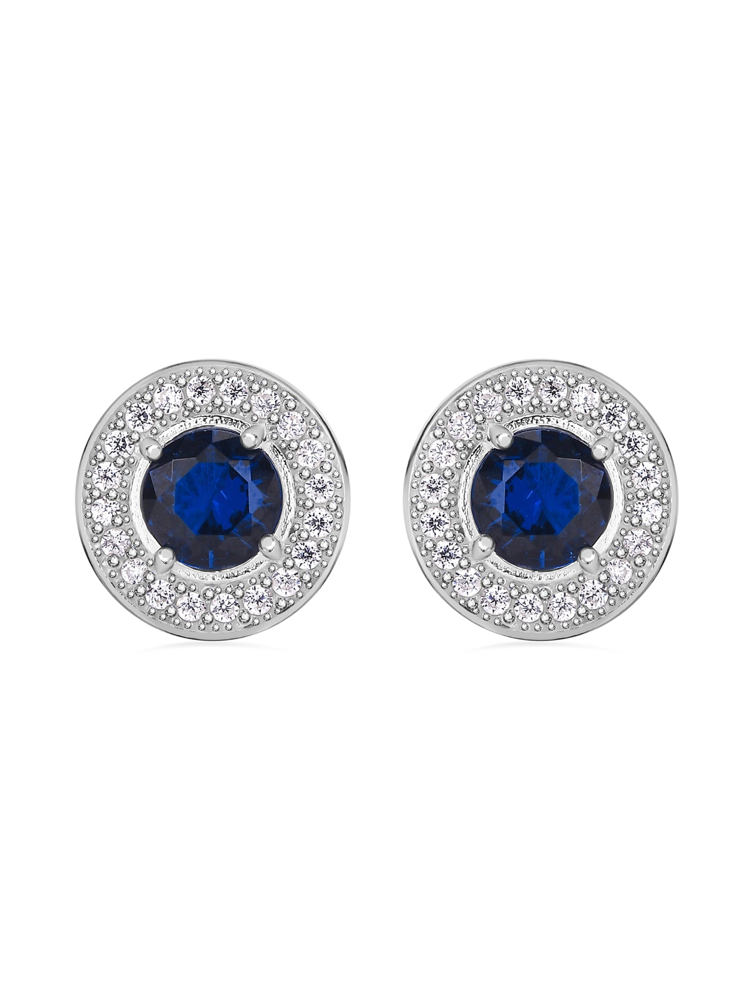 Blue Sapphire Stud Earrings In 925 Sterling Silver-2