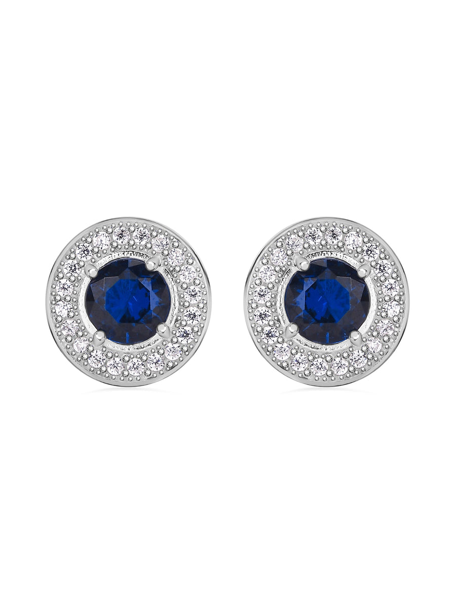 Blue Sapphire Stud Earrings In 925 Sterling Silver-2