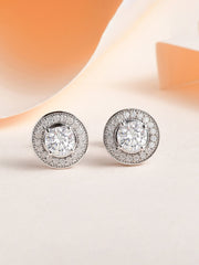 0.5 Carat American Diamond Solitaire Halo Studs In 925 Sterling Silver