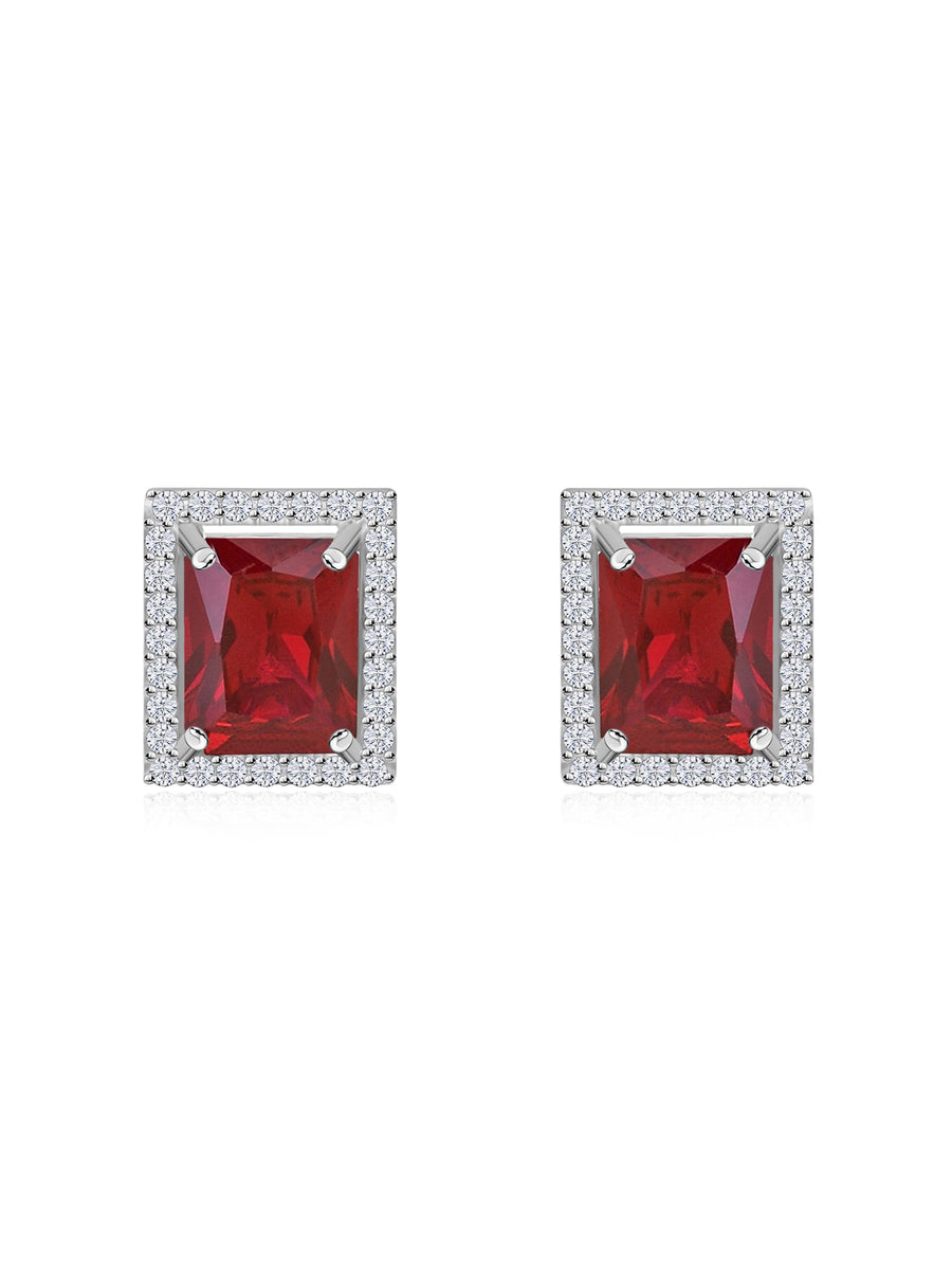 925 Silver Red Ruby Stud Statement Party Earrings For Women-5