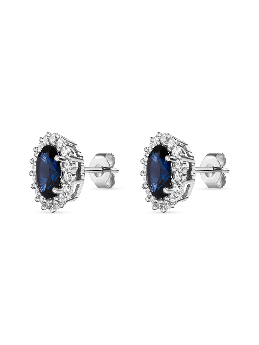 Classic Royal Blue Sapphire Stud Earring In 925 Silver