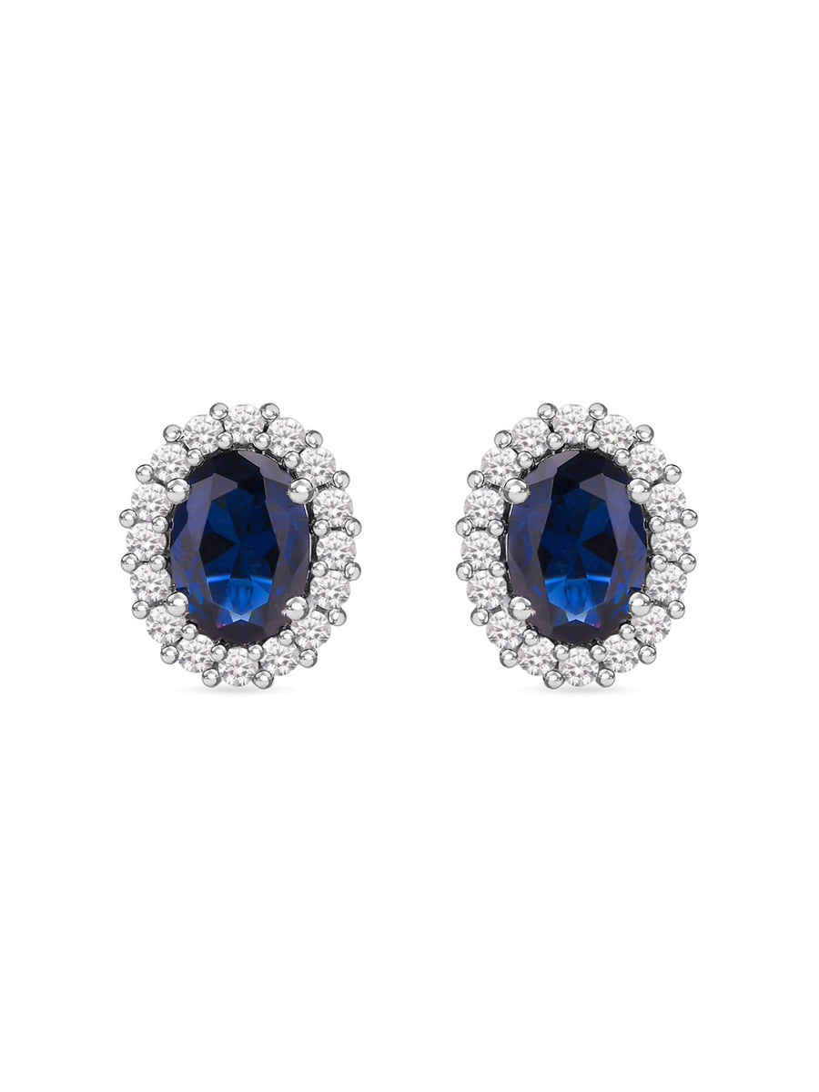 Classic Royal Blue Sapphire Stud Earring In 925 Silver-2