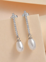 Ornate Jewels 925 Silver And American Diamond Pearl Danglers