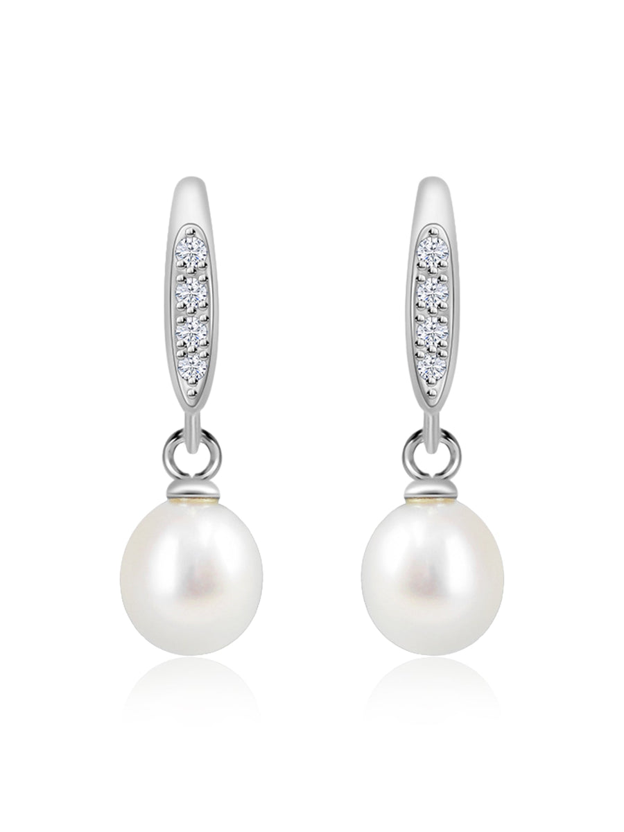 Real Pearl Drop Earrings For Girls In Silver - Ornate Jewels Jewellery