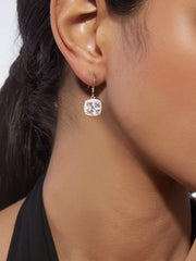 925 Silver American Diamond Cushion Cut Danglers Earrings