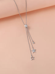 American Diamond Three Row Lariat Necklace In Silver