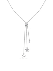 American Diamond Three Row Lariat Necklace In Silver
