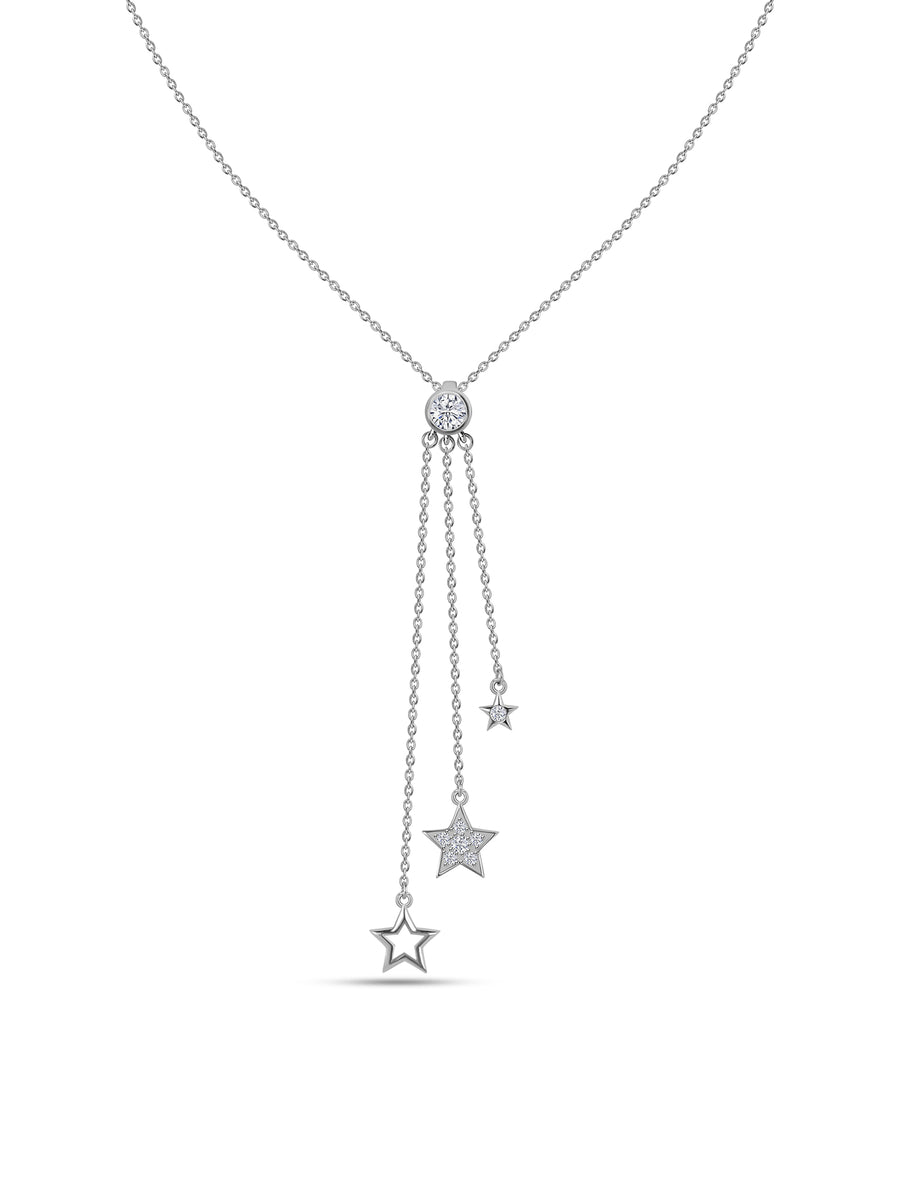 American Diamond Three Row Lariat Necklace In Silver
