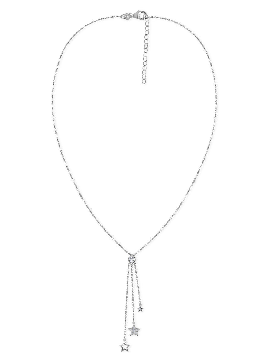 American Diamond Three Row Lariat Necklace In Silver
