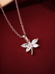 Rose Gold American Diamond Butterfly Necklace In 925 Silver