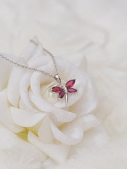 PURE SILVER RED RUBY BUTTERFLY PENDANT