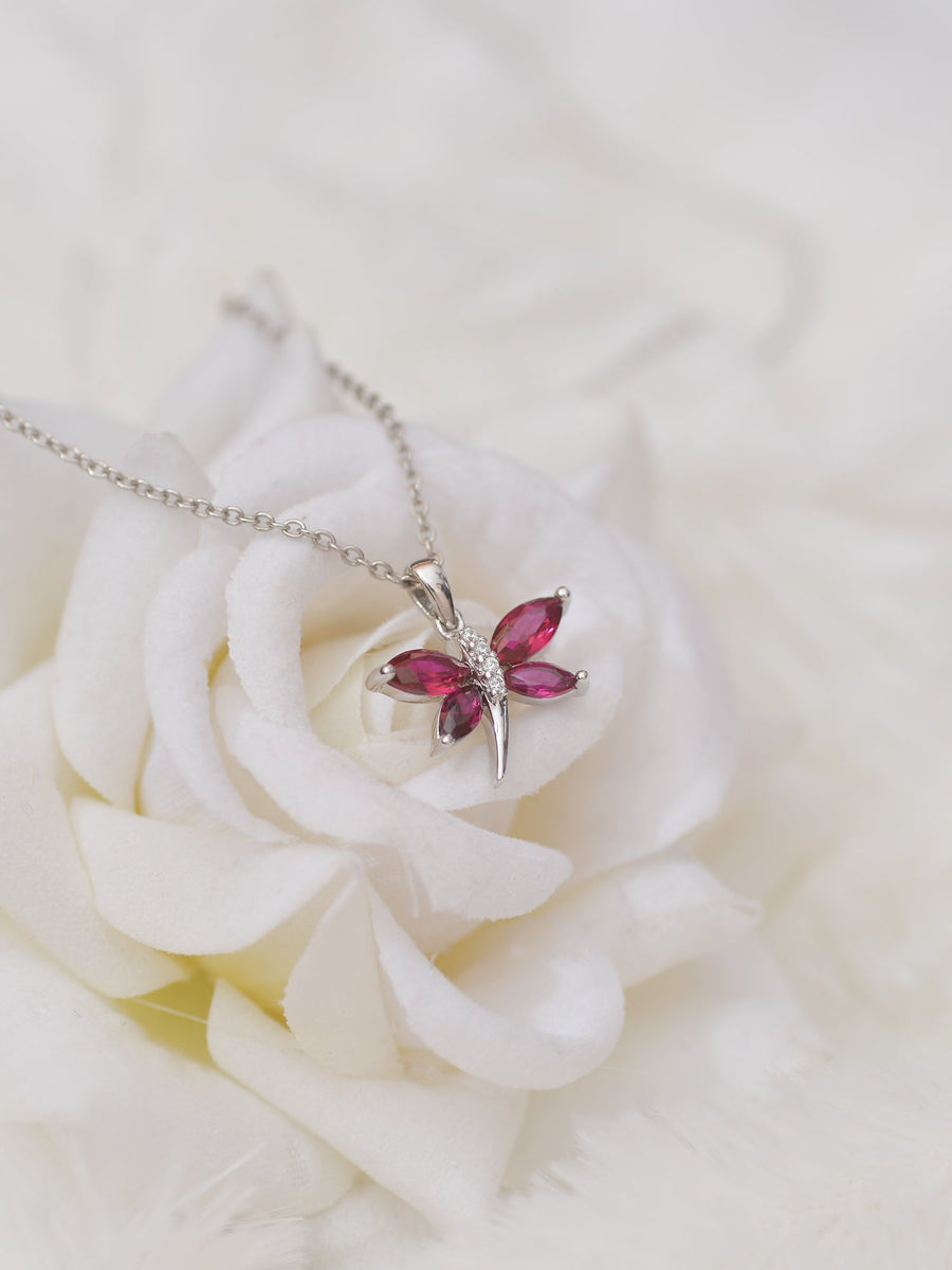 PURE SILVER RED RUBY BUTTERFLY PENDANT