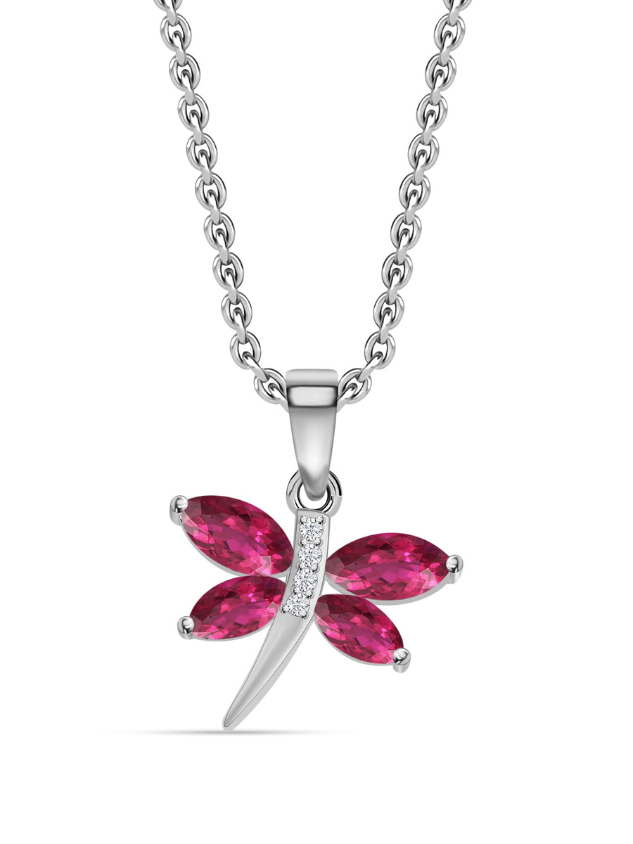 Pure Silver Red Ruby Butterfly Pendant