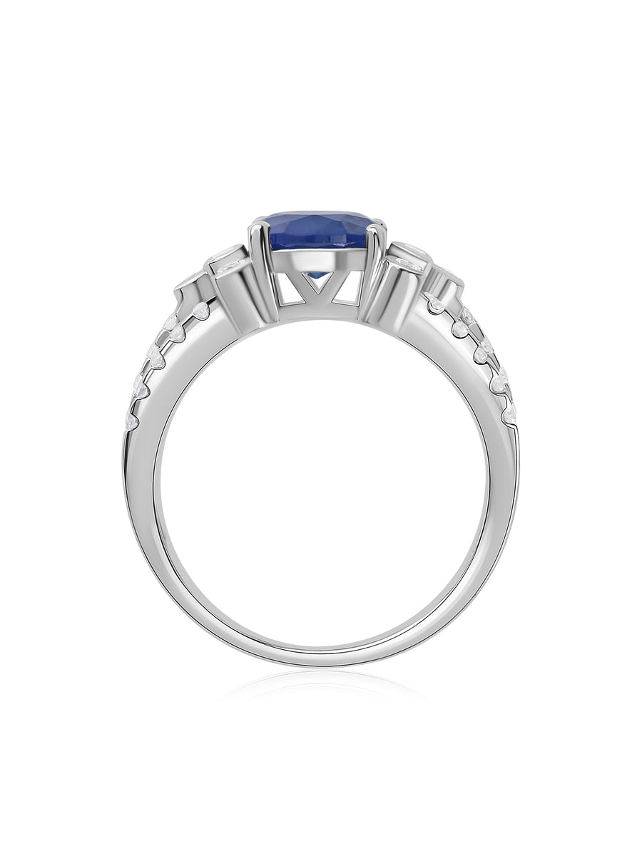 2.5 Carat Oval Sapphire Solitaire Cluster Ring