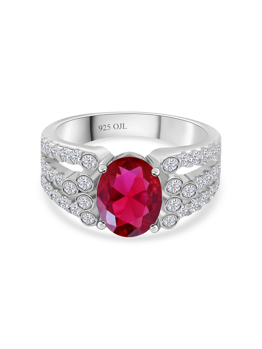 Oval Ruby 2.5 Carat Silver Ring For Women-1
