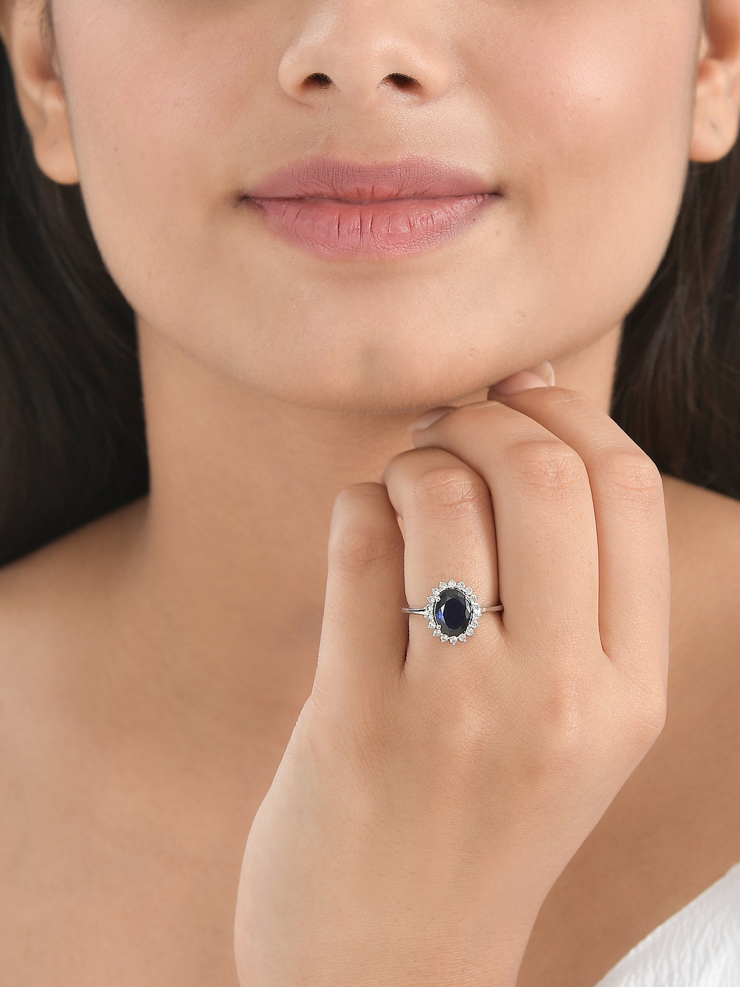 Oval Blue Sapphire Silver Ring