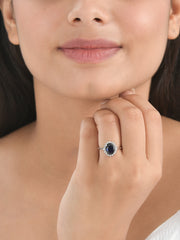 Oval Blue Sapphire Silver Ring